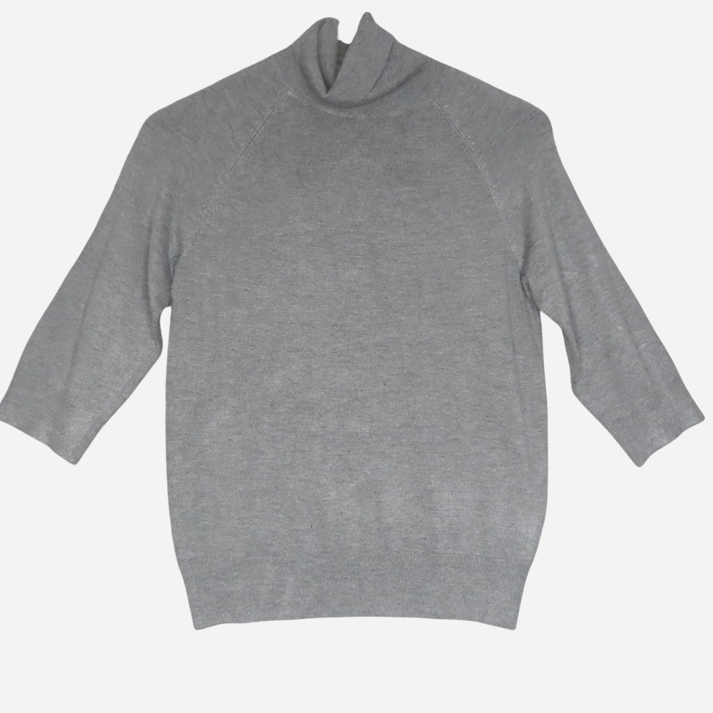 Zara‎ Join Life Gray Turtleneck Minimalist Sweater 3/4 Sleeve Raglan Knit Small